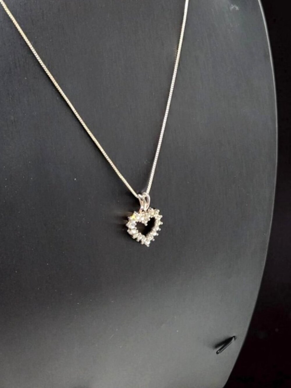 Vintage Sterling Silver Open Back Quartz Lined Heart Necklace